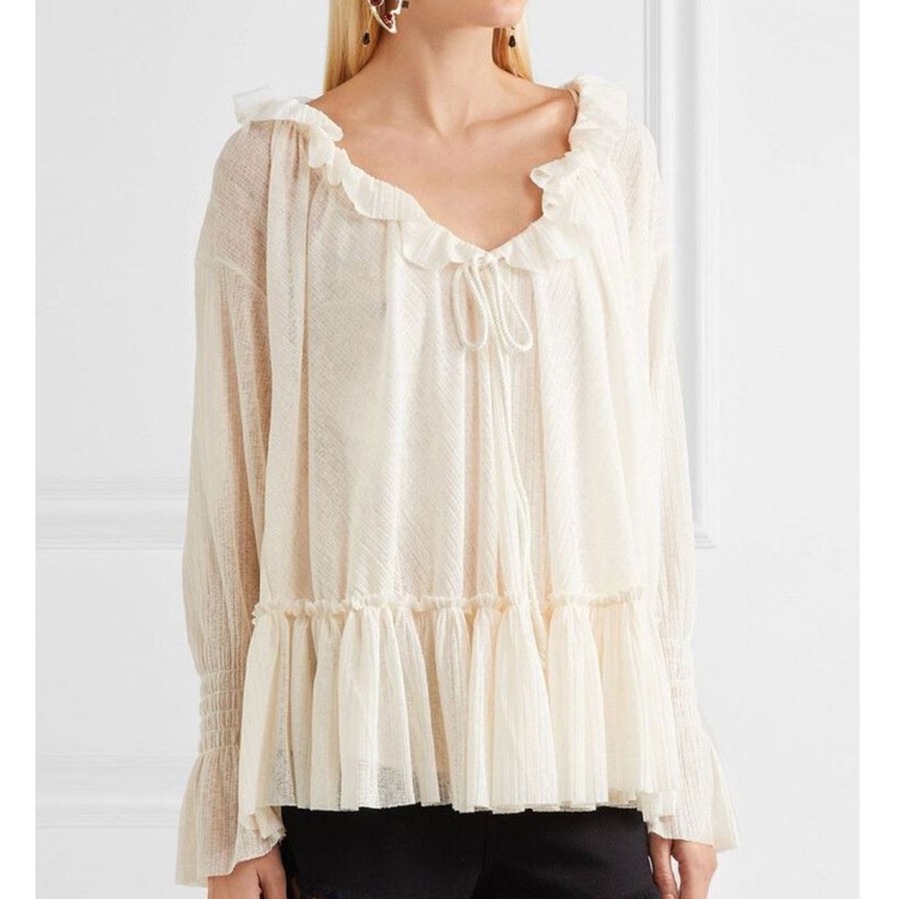 SEE BY CHLOÉ Cream Knit Ruffled Detail Long Sleeve S